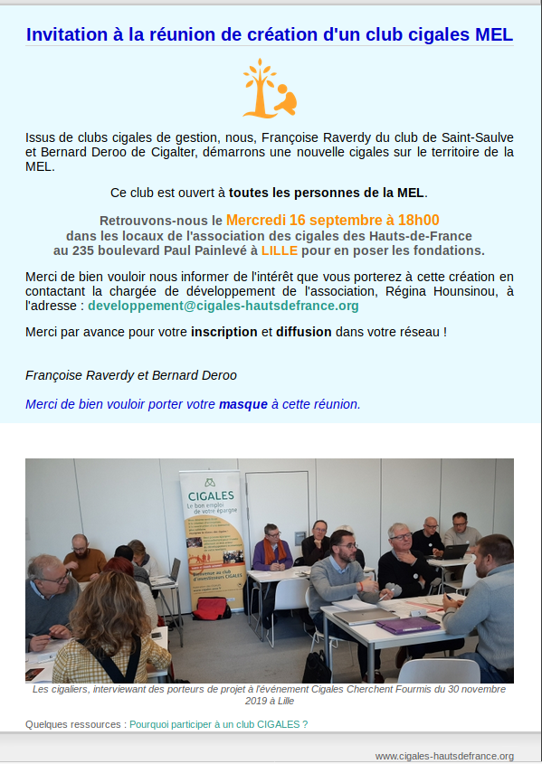 Invit réunion de céation de club cigales MEL