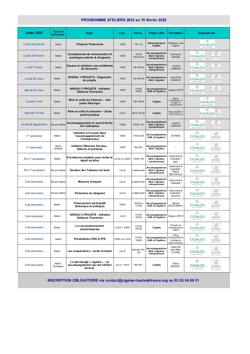 2022 Programme ATELIERS au 15 02 22