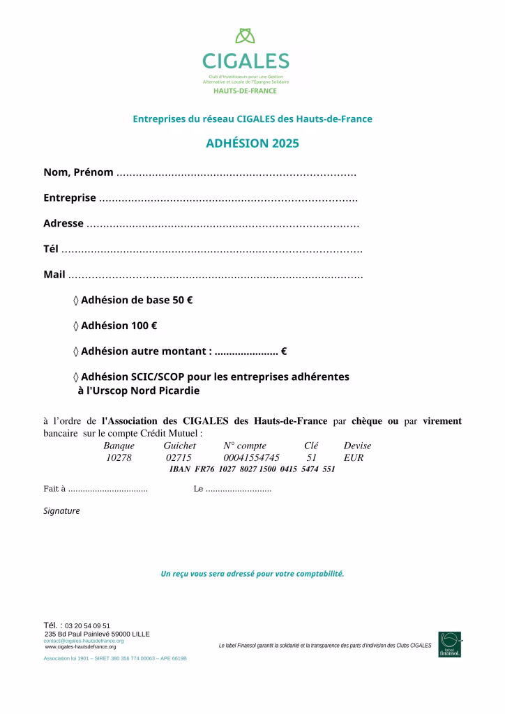 Bulletin adhésion 2025