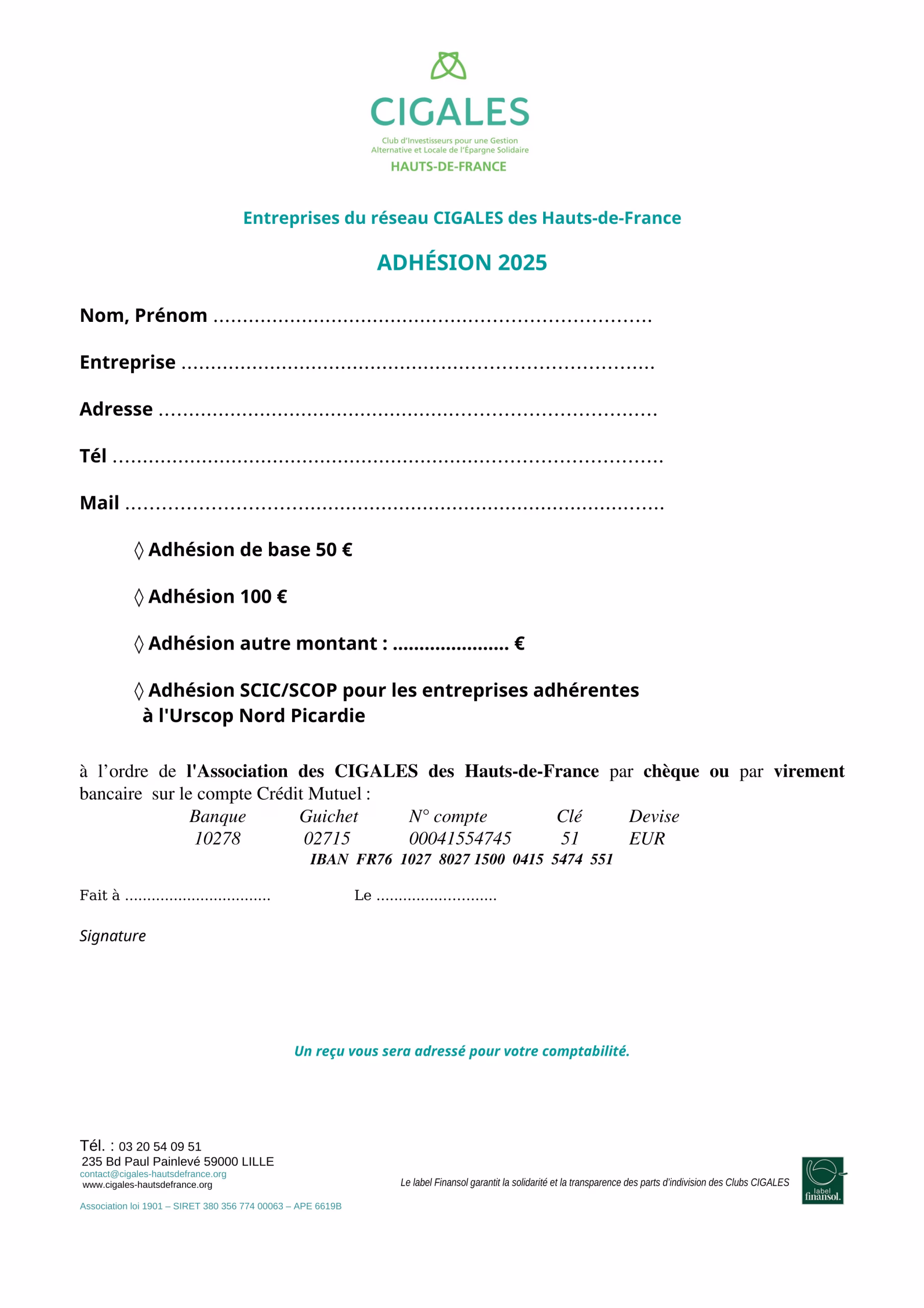 Bulletin adhésion 2025