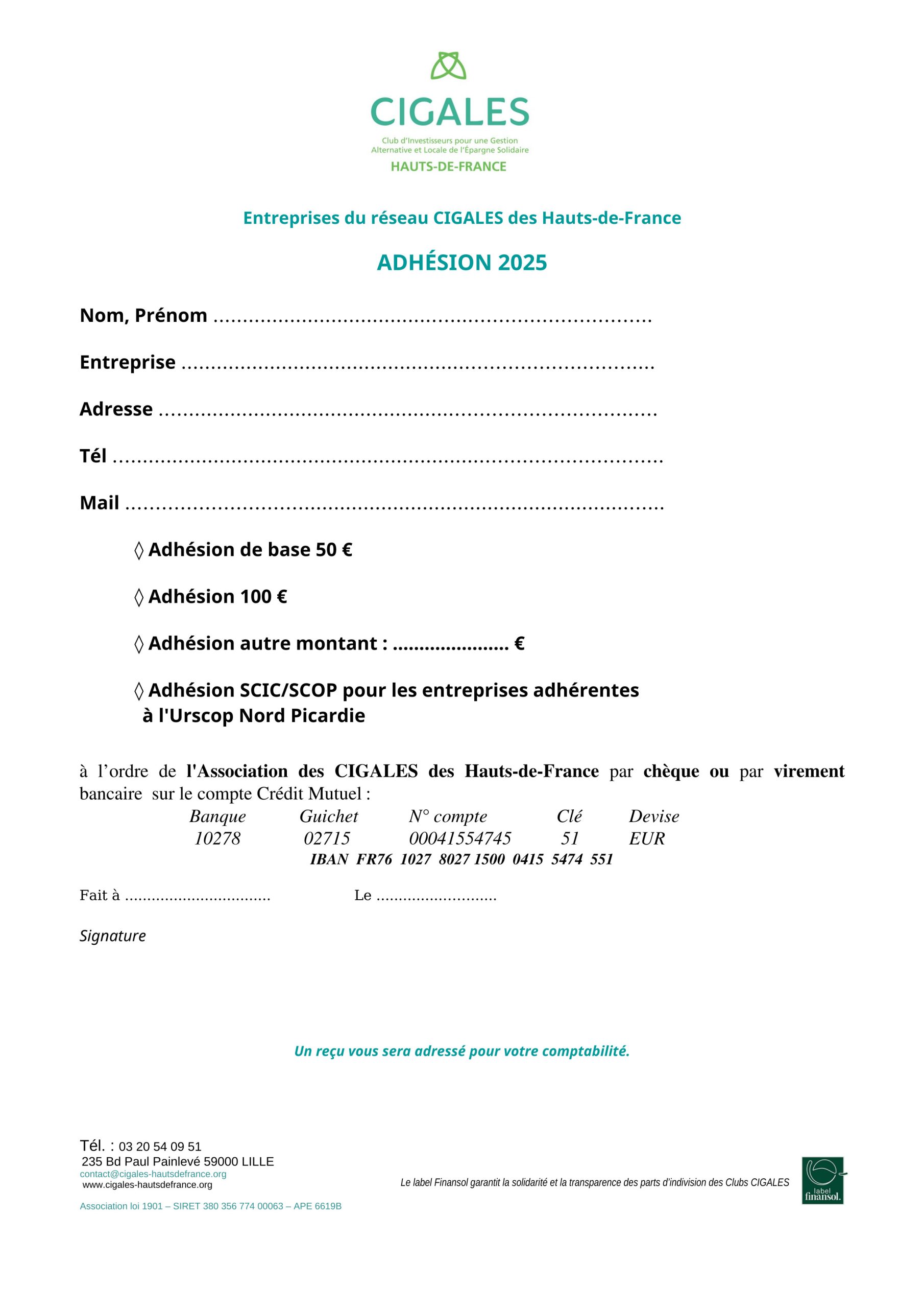 Bulletin adhésion 2025